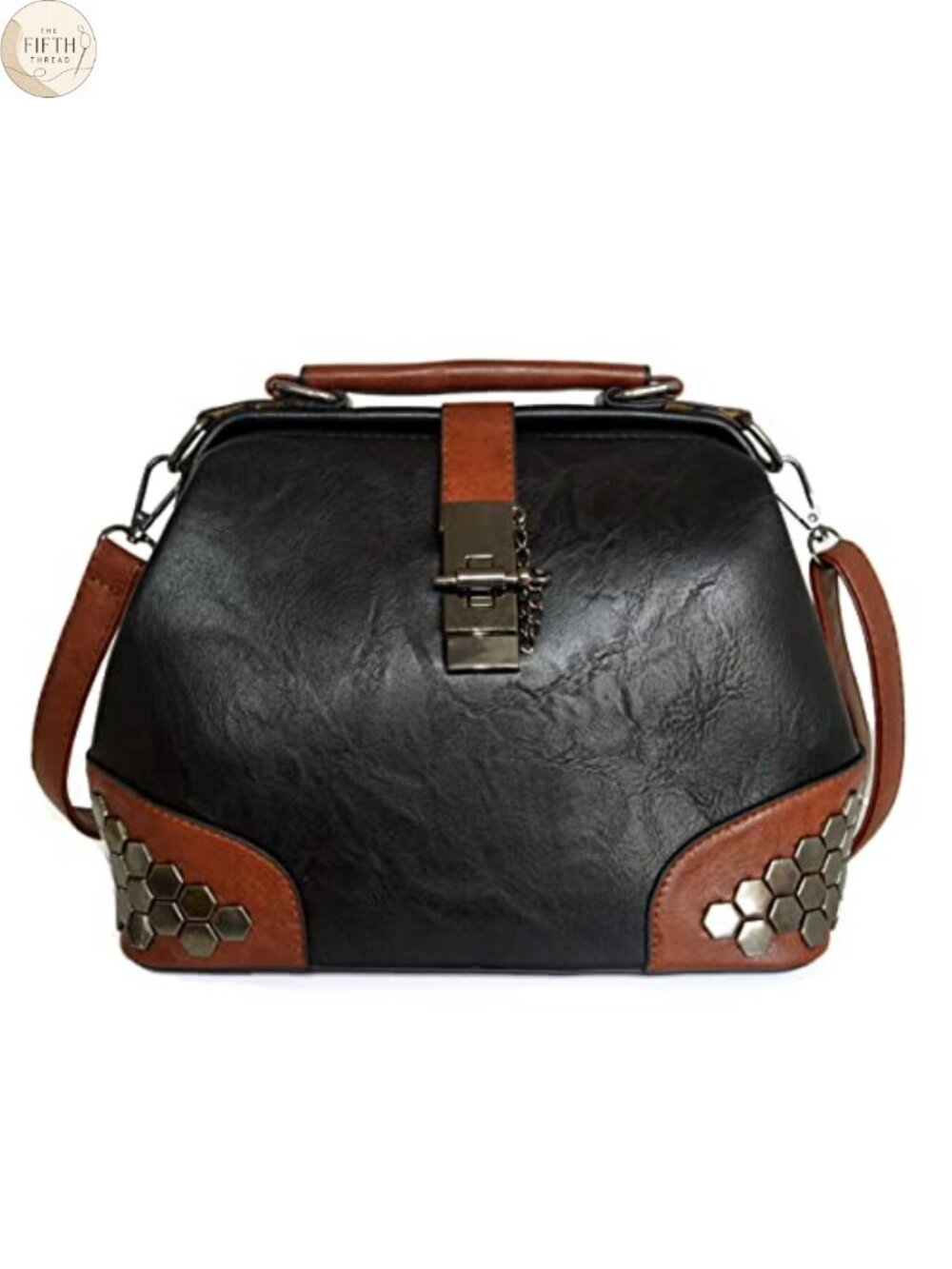 Vegan Leather Studded Doctor Bag Crossbody Satchel Purse